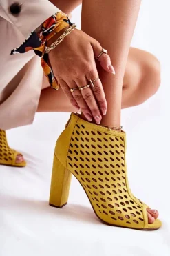 Damskie Boto Zamszowe Ażurowe Botki Żółte Jenissa