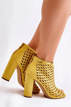 Damskie Boto Zamszowe Ażurowe Botki Żółte Jenissa