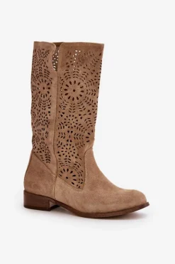 Boto Kozaki Wiosenne|Kozaki Ażurowe*Zamszowe Ażurowe Kozaki Lewski 3366/2Beżowe