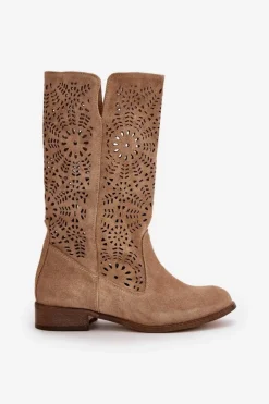 Boto Kozaki Wiosenne|Kozaki Ażurowe*Zamszowe Ażurowe Kozaki Lewski 3366/2Beżowe
