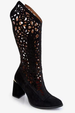 Zazoo Kozaki Wiosenne|Kozaki Ażurowe*Zamszowe Ażurowe Kozaki Lewski Shoes 3234 Czarne