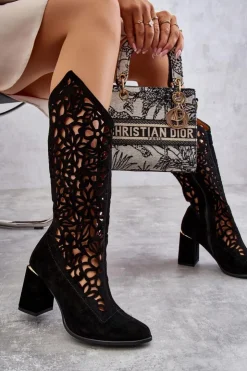 Zazoo Kozaki Wiosenne|Kozaki Ażurowe*Zamszowe Ażurowe Kozaki Lewski Shoes 3234 Czarne