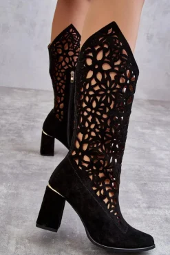 Zazoo Kozaki Wiosenne|Kozaki Ażurowe*Zamszowe Ażurowe Kozaki Lewski Shoes 3234 Czarne