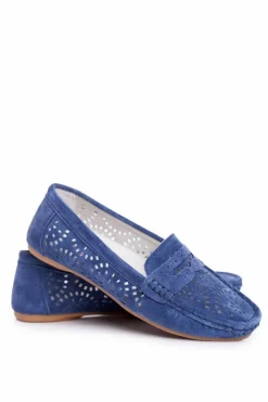 Outlet Damskie buty S.Barski Zamszowe Ażurowe Mokasyny Damskie S.Barski Granatowe