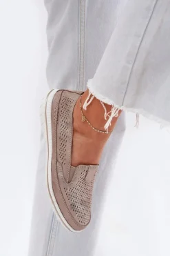 Outlet Evento Zamszowe Ażurowe Półbuty Mokasyny Damskie Złote Redileine