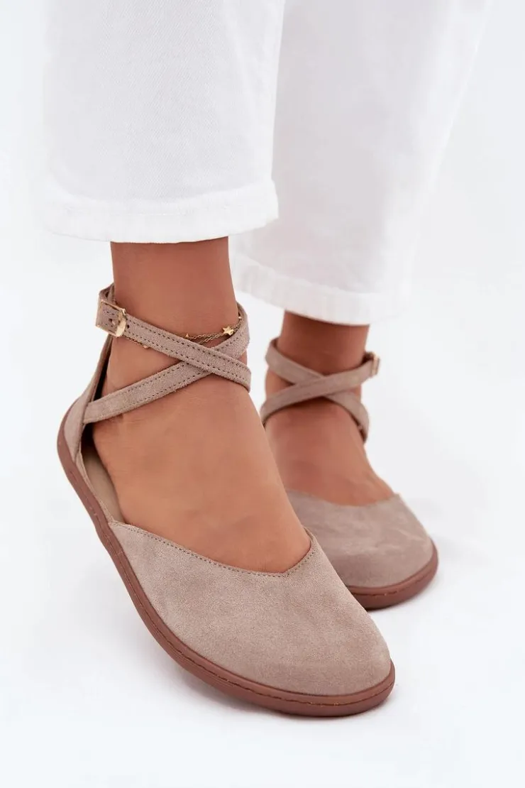 Damskie Zazoo Zamszowe Baleriny Damskie Barefoot Z Paskami 191 Szare