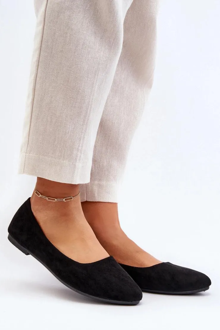 Damskie Evento Zamszowe Baleriny Damskie Czarne Kommia