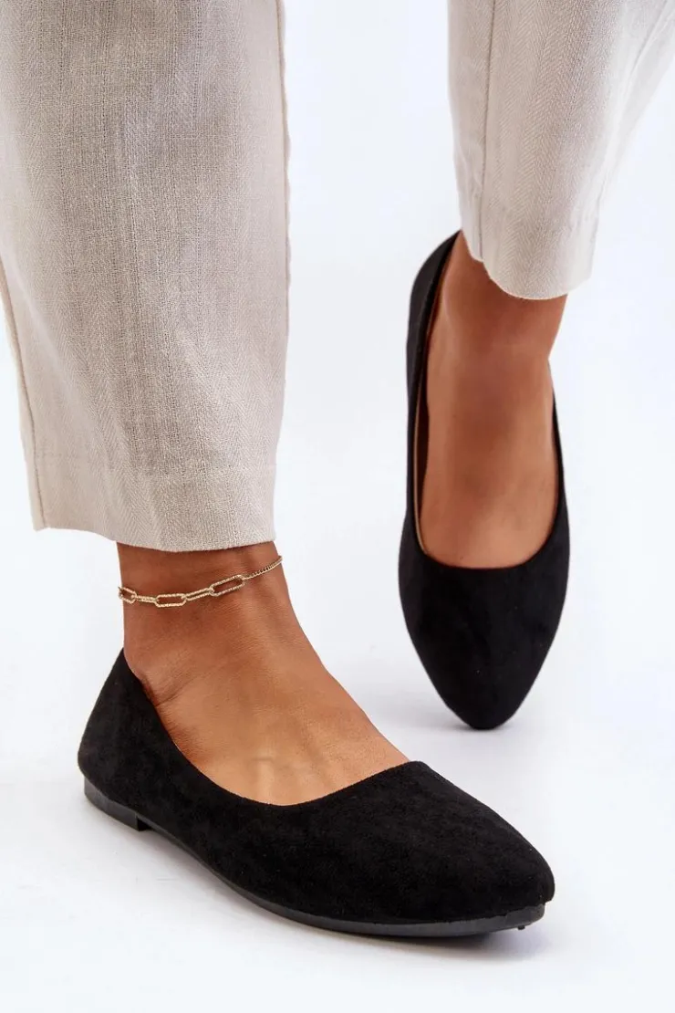 Damskie Evento Zamszowe Baleriny Damskie Czarne Kommia