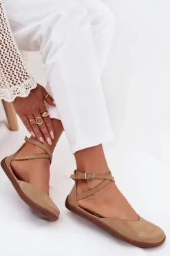 Hot Zazoo Zamszowe Baleriny Damskie Barefoot Z Paskami 191 Beżowe Beżowy