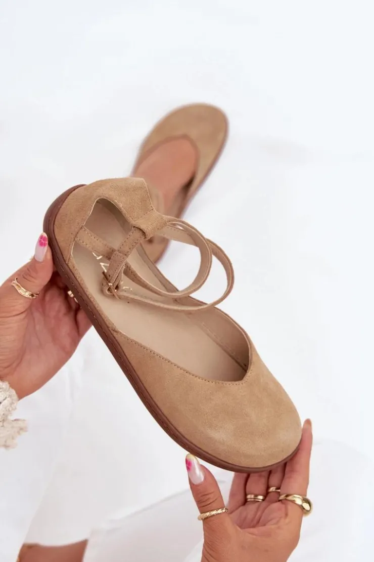 Hot Zazoo Zamszowe Baleriny Damskie Barefoot Z Paskami 191 Beżowe Beżowy