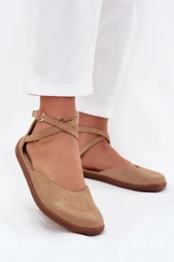 Hot Zazoo Zamszowe Baleriny Damskie Barefoot Z Paskami 191 Beżowe Beżowy