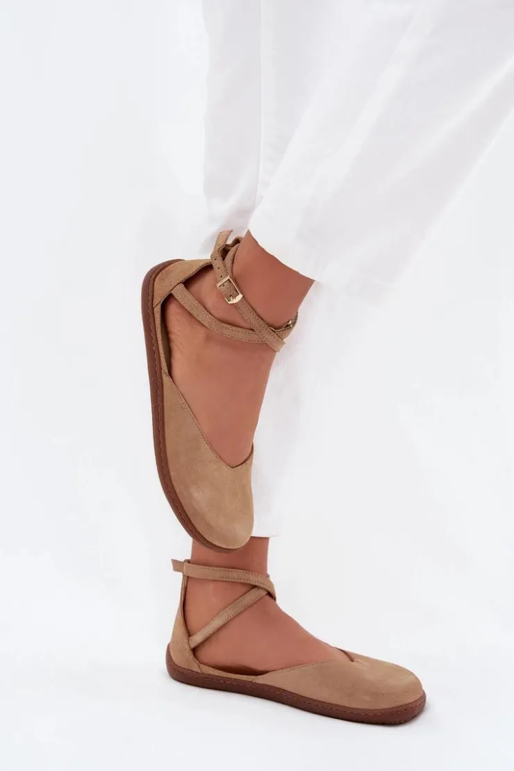 Hot Zazoo Zamszowe Baleriny Damskie Barefoot Z Paskami 191 Beżowe Beżowy