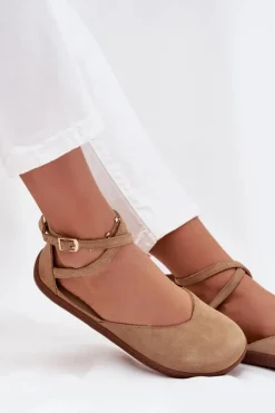 Hot Zazoo Zamszowe Baleriny Damskie Barefoot Z Paskami 191 Beżowe Beżowy