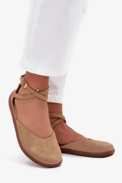 Hot Zazoo Zamszowe Baleriny Damskie Barefoot Z Paskami 191 Beżowe Beżowy