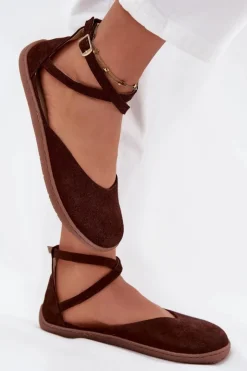 Zazoo Barefoot|Baleriny Skórzane*Zamszowe Baleriny Damskie Barefoot Z Paskami 191 Czekoladowe Brązowy