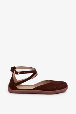 Zazoo Barefoot|Baleriny Skórzane*Zamszowe Baleriny Damskie Barefoot Z Paskami 191 Czekoladowe Brązowy