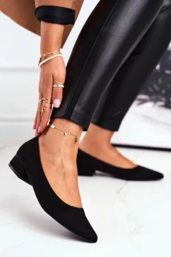 Damskie Boto Zamszowe Baleriny Na Obcasie Czarne Elivia