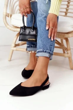 Damskie Damskie buty S.Barski Zamszowe Baleriny Na Obcasie S.Barski Czarne