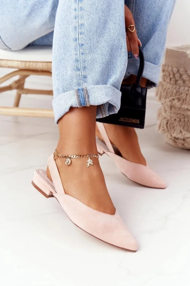 Sale Damskie buty S.Barski Zamszowe Baleriny Na Obcasie S.Barski Różowe