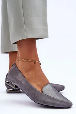 Boto Baleriny Klasyczne*Zamszowe Baleriny Na Płaskim Obcasie Szare Loxes