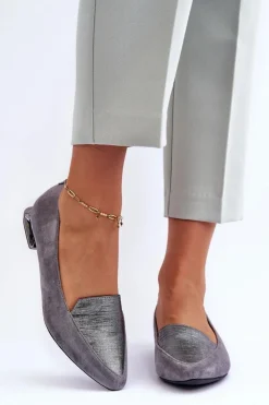 Boto Baleriny Klasyczne*Zamszowe Baleriny Na Płaskim Obcasie Szare Loxes