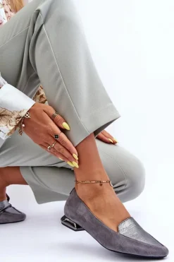 Boto Baleriny Klasyczne*Zamszowe Baleriny Na Płaskim Obcasie Szare Loxes