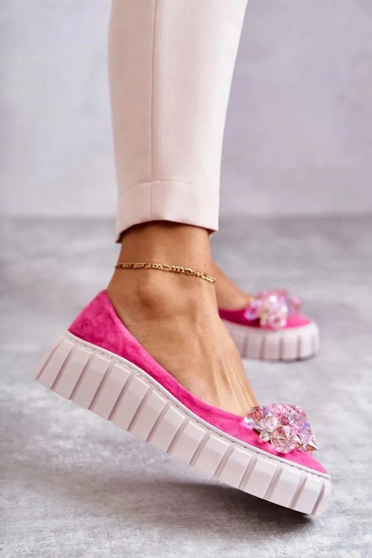 Boto Baleriny Skórzane|Baleriny Klasyczne*Zamszowe Baleriny Na Platformie Z Ozdobą Fuksja Ladette