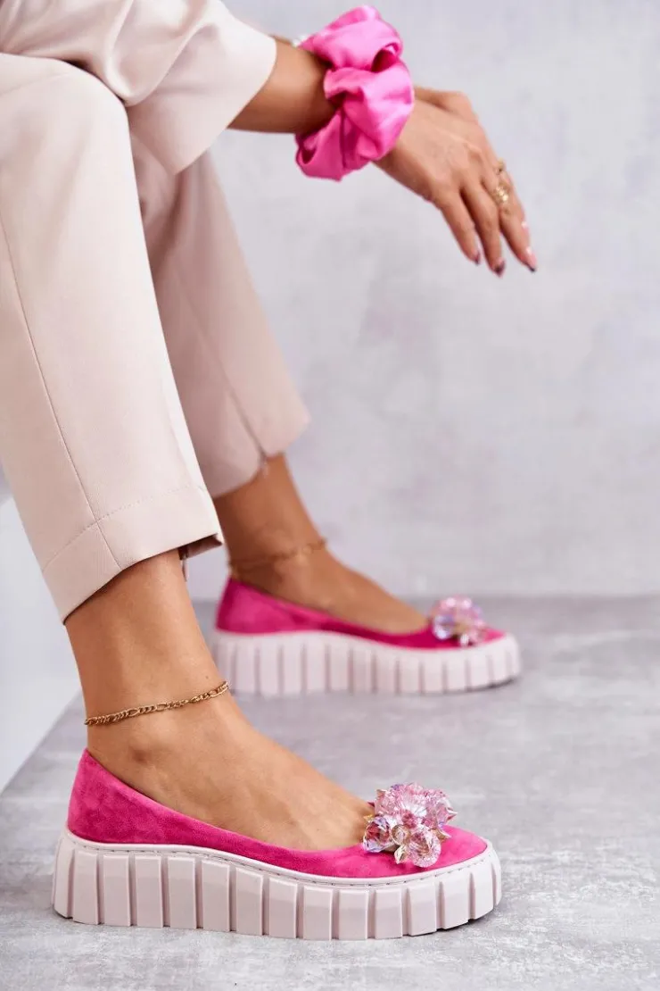 Boto Baleriny Skórzane|Baleriny Klasyczne*Zamszowe Baleriny Na Platformie Z Ozdobą Fuksja Ladette