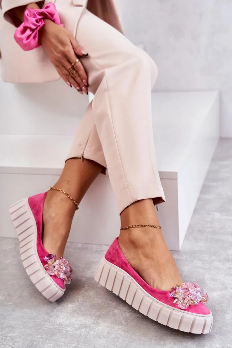 Boto Baleriny Skórzane|Baleriny Klasyczne*Zamszowe Baleriny Na Platformie Z Ozdobą Fuksja Ladette