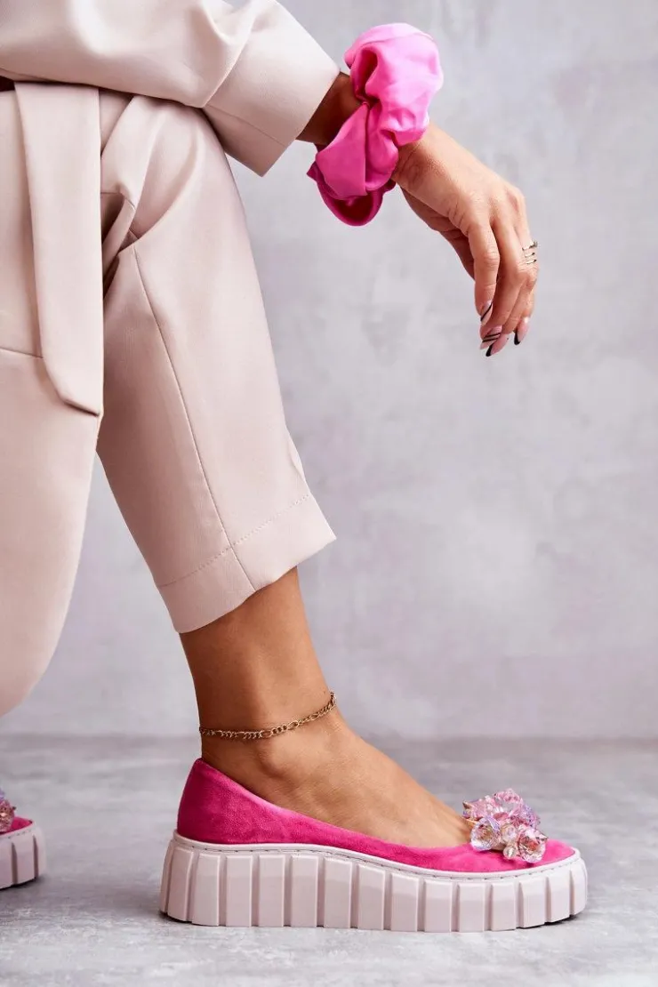 Boto Baleriny Skórzane|Baleriny Klasyczne*Zamszowe Baleriny Na Platformie Z Ozdobą Fuksja Ladette