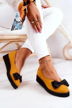 Online Maciejka Zamszowe Baleriny Na Platformie 05062-07 Żółte
