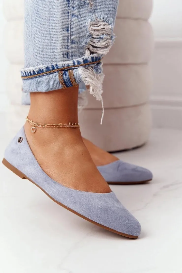 Damskie Buty Sergio Leone Zamszowe Baleriny Sergio Leone BL622 Niebieskie