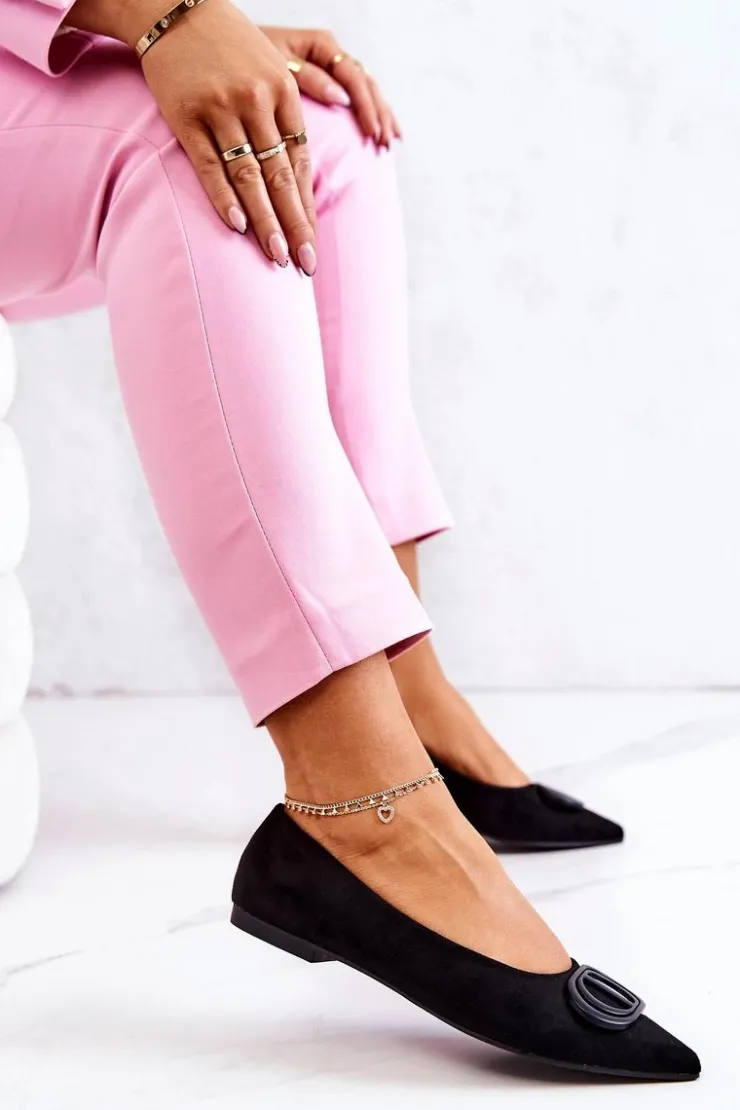 Boto Baleriny Klasyczne*Zamszowe Baleriny W Szpic Czarne Neriso