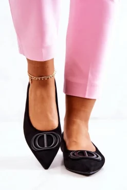 Boto Baleriny Klasyczne*Zamszowe Baleriny W Szpic Czarne Neriso