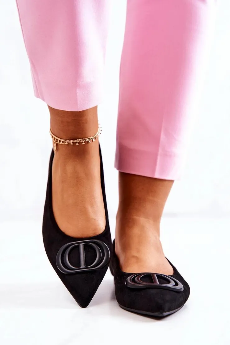 Boto Baleriny Klasyczne*Zamszowe Baleriny W Szpic Czarne Neriso