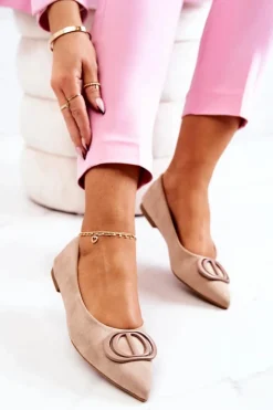 Damskie Boto Zamszowe Baleriny W Szpic Beżowe Neriso