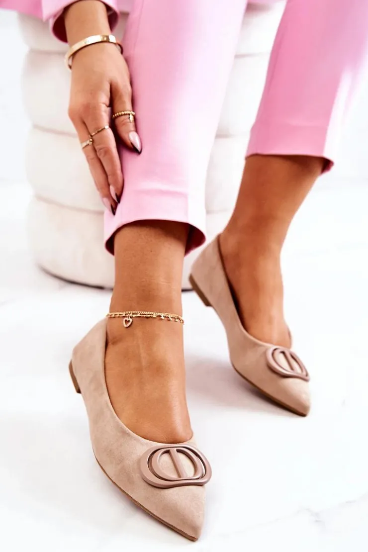 Damskie Boto Zamszowe Baleriny W Szpic Beżowe Neriso