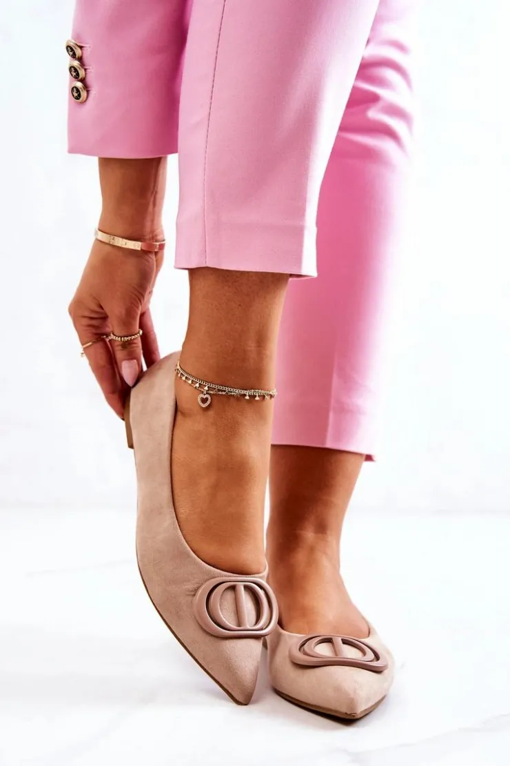 Damskie Boto Zamszowe Baleriny W Szpic Beżowe Neriso