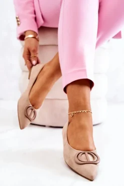 Damskie Boto Zamszowe Baleriny W Szpic Beżowe Neriso