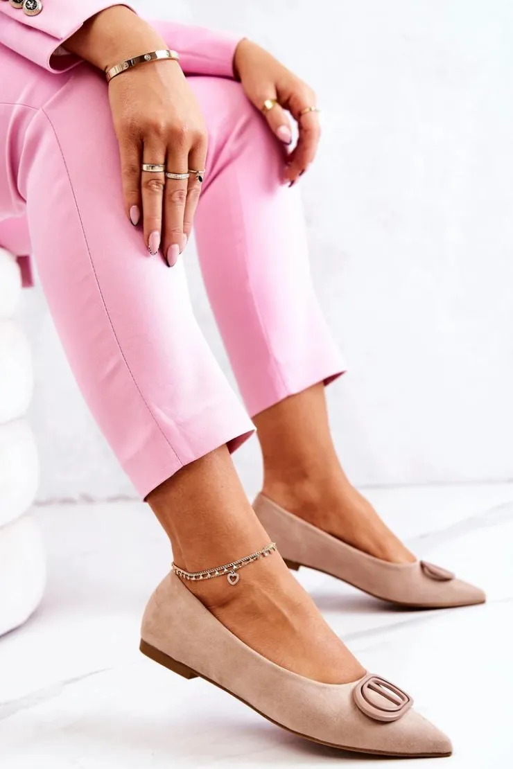 Damskie Boto Zamszowe Baleriny W Szpic Beżowe Neriso