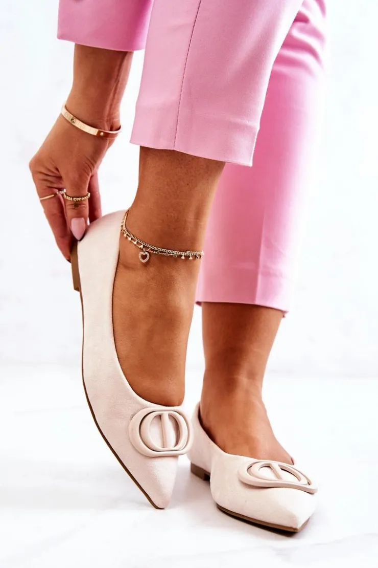 New Boto Zamszowe Baleriny W Szpic Jasnobeżowe Neriso