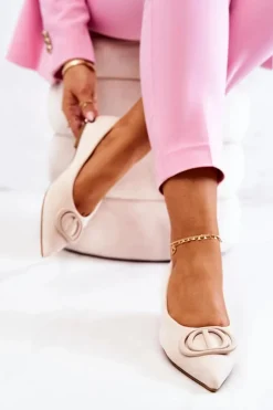 New Boto Zamszowe Baleriny W Szpic Jasnobeżowe Neriso