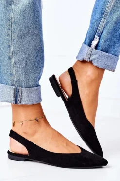 Damskie Boto Zamszowe Baleriny W Szpic Czarne Daisy