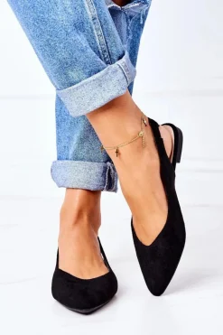 Damskie Boto Zamszowe Baleriny W Szpic Czarne Daisy