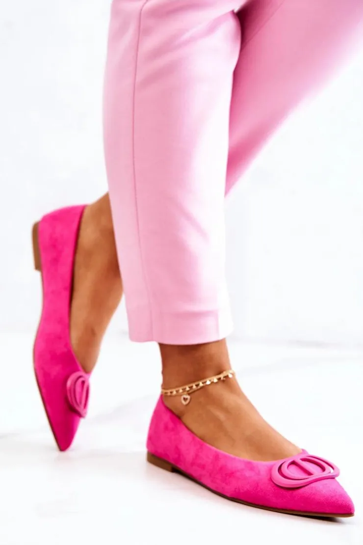 Damskie Boto Zamszowe Baleriny W Szpic Różowe Neriso