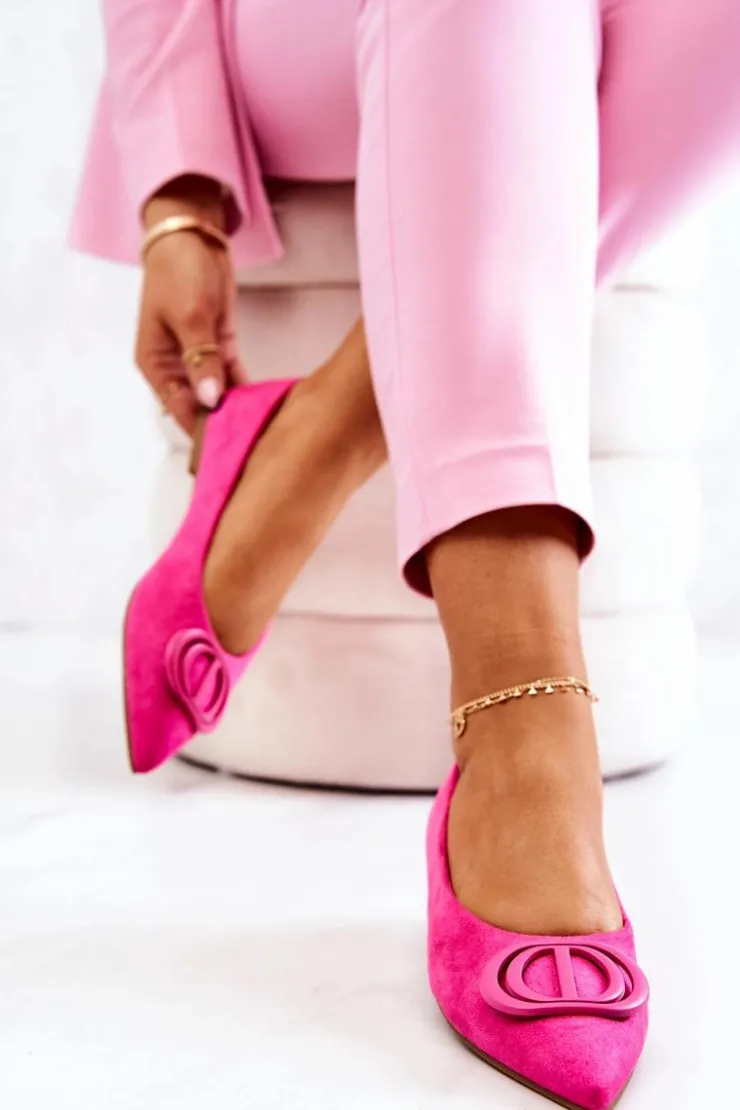 Damskie Boto Zamszowe Baleriny W Szpic Różowe Neriso