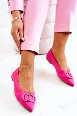 Damskie Boto Zamszowe Baleriny W Szpic Różowe Neriso