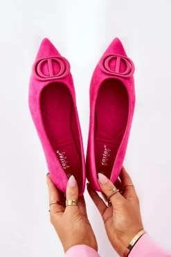 Damskie Boto Zamszowe Baleriny W Szpic Różowe Neriso