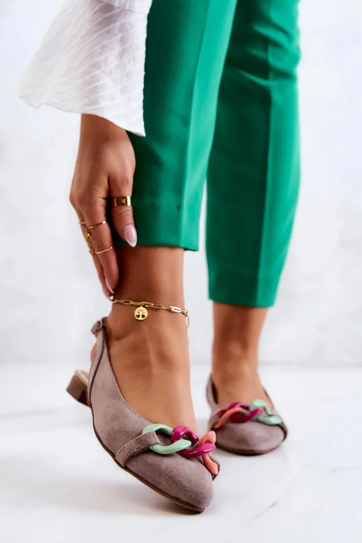 Boto Baleriny Skórzane|Baleriny Klasyczne*Zamszowe Baleriny Z Łańcuchem Lewski Shoes 3125 Beżowe