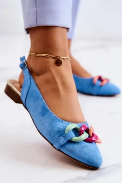 Damskie Boto Zamszowe Baleriny Z Łańcuchem Lewski Shoes 3125 Niebieskie